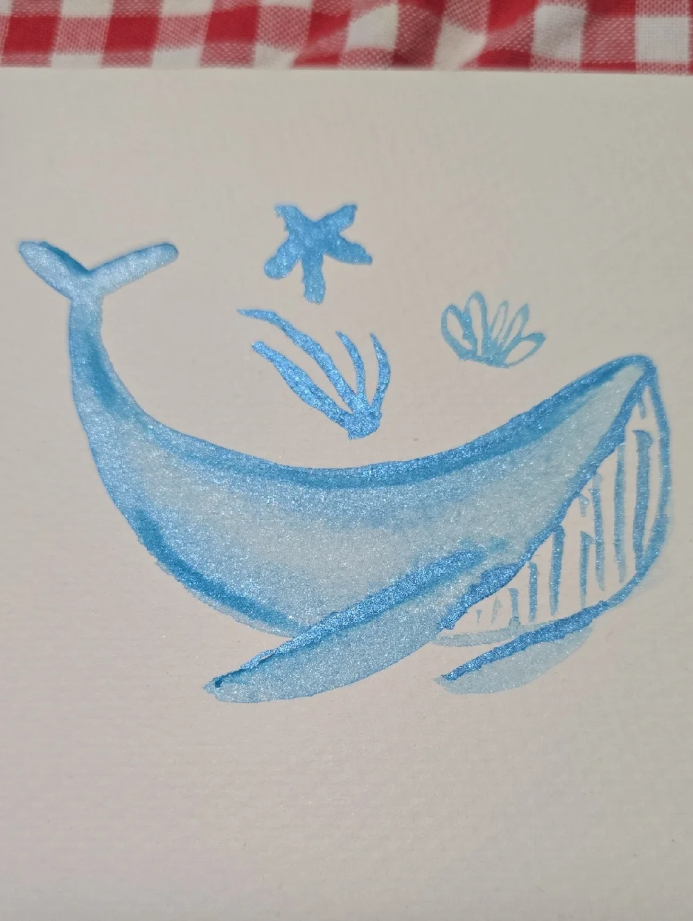 Handmade Blue Whale Watercolor Illustration CARD
